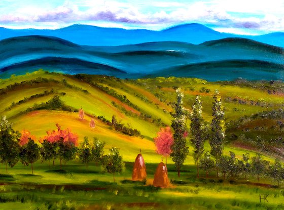 Carpathian Painting Ukraine Original Art Mountains Small Oil Artwork Landscape Wall Art 16 by 12" by Halyna Kirichenko