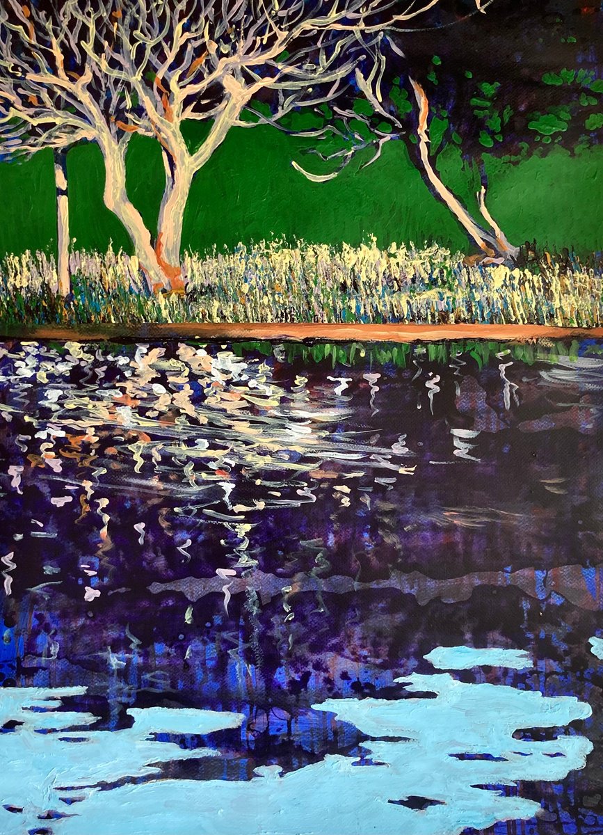 Impressionistic Landscape Acrylic Painting By John Cottee, 22 X 30, Sun And Shade, Original Artwork