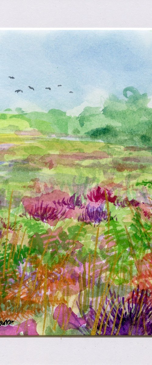 Heathland, Suffolk, Mounted Watercolour by Lisa Mann