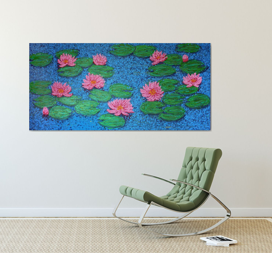 Pond with water lilies / ORIGINAL ACRYLIC PAINTING