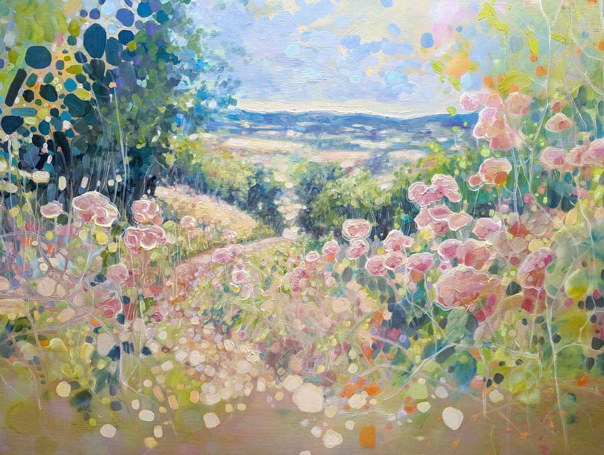 Expressive Landscape Oil Painting By Gill Bustamante, 48 X 24, July Dissolving, Original Artwork