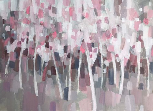 Pink garden. One of a kind, original painting, handmade work, gift. by Galina Poloz