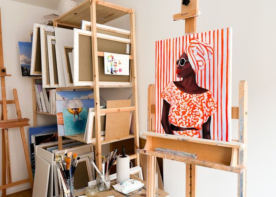Orange Stripes - African American Woman Portrait