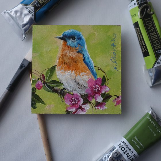Bluebird on Blossom Branch, Happiness Bird