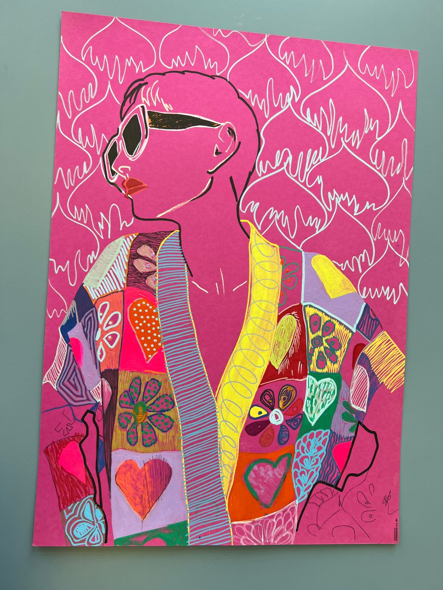 MADE YOU PINK - acrylic drawing on paper, fashion, woman, wall art by Sasha Robinson