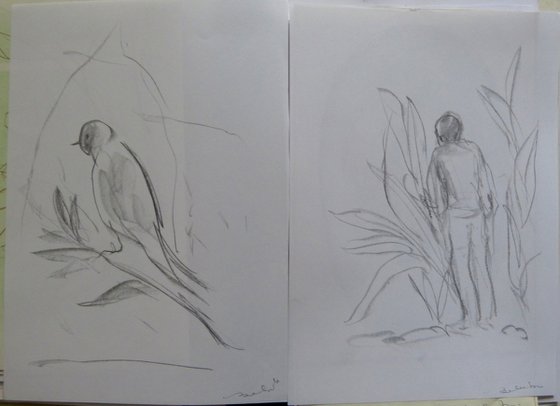 Man and Bird diptych, 29x21 cm