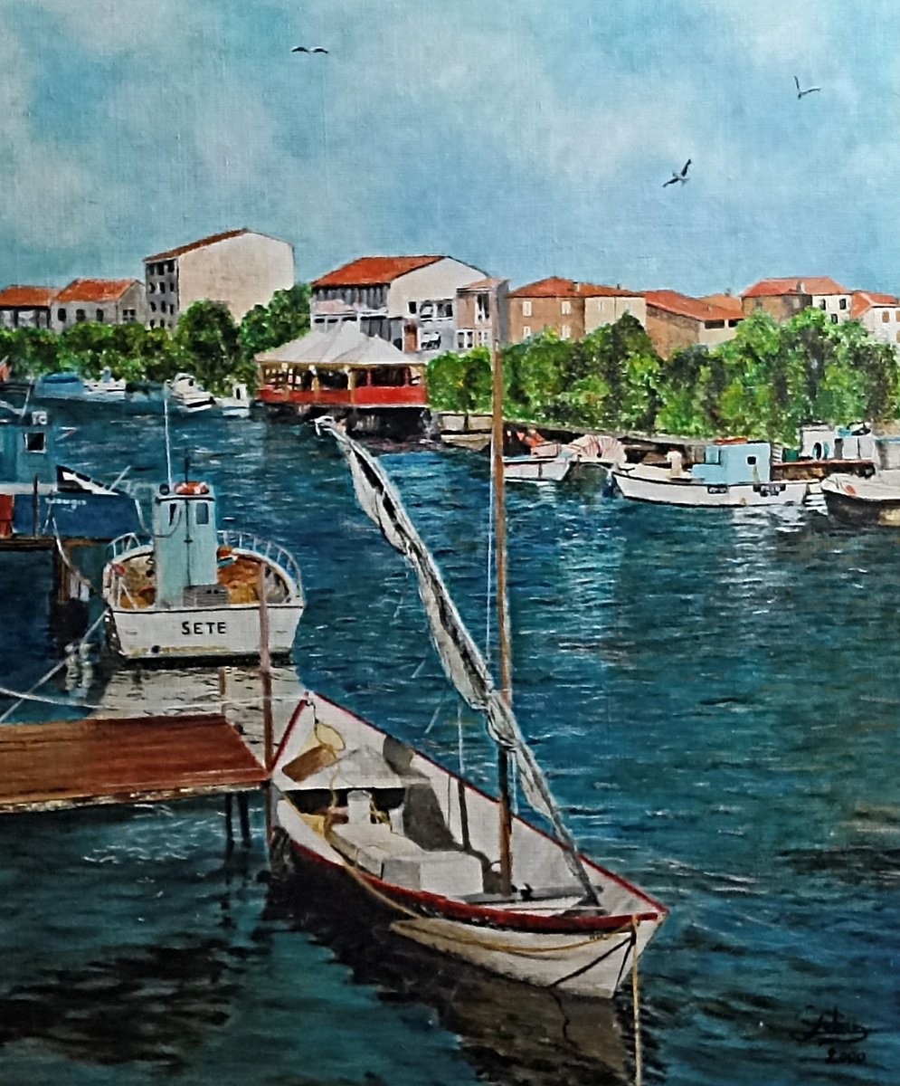 Impressionistic Landscape Oil Painting By Isabelle Lucas, 25 X 29, Boats Harbour, Original Artwork