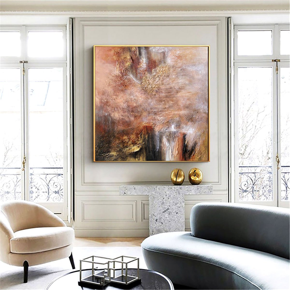 The hidden hills 100x100cm Abstract Textured Painting by Alexandra Petropoulou