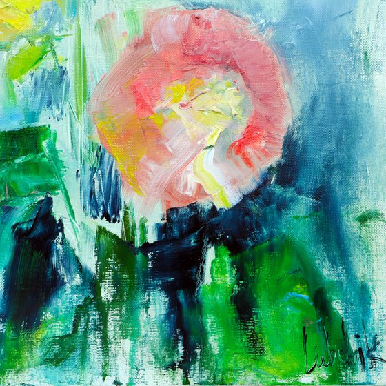 Abstract Floral painting colorful Mallow