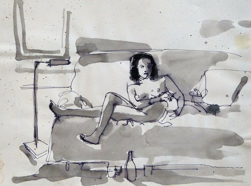 Nude on the sofa, 21x29 cm by Frederic Belaubre