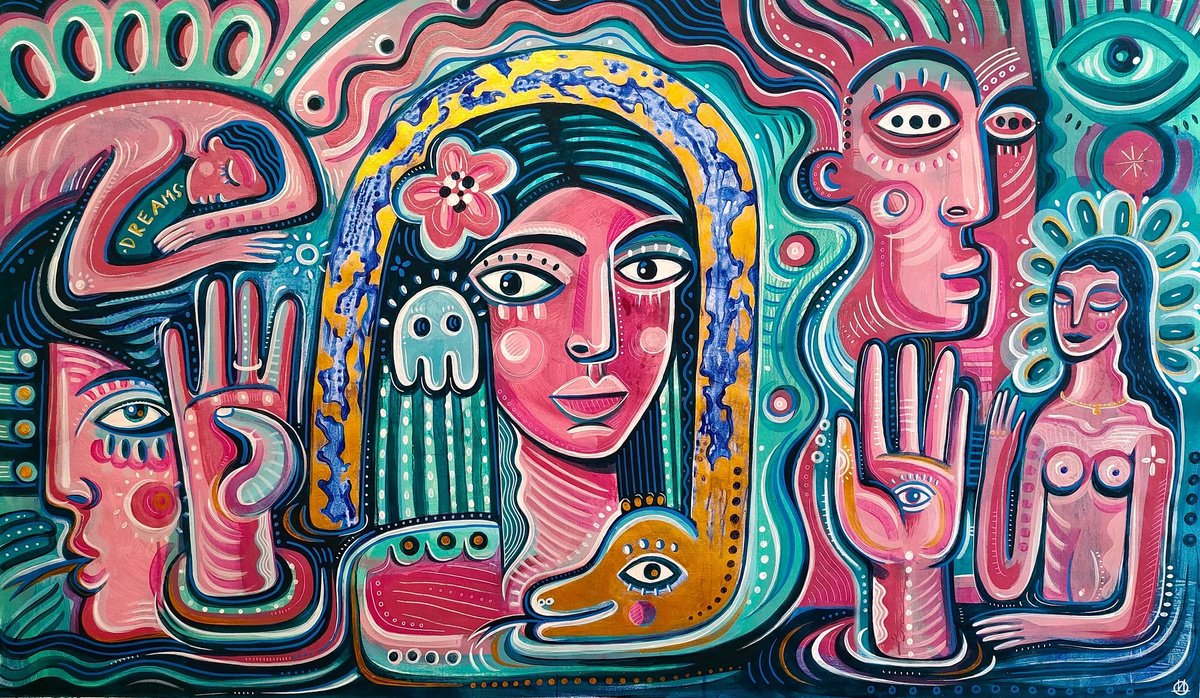 Portrait Acrylic Painting By Daria Kusto, 67 X 39, Dreams Of The Golden Snake, Original Artwork