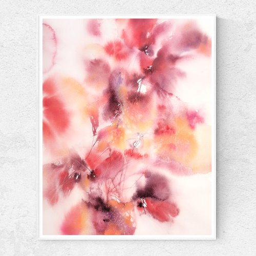 Red abstract flowers wall art Color world by Olga Grigo