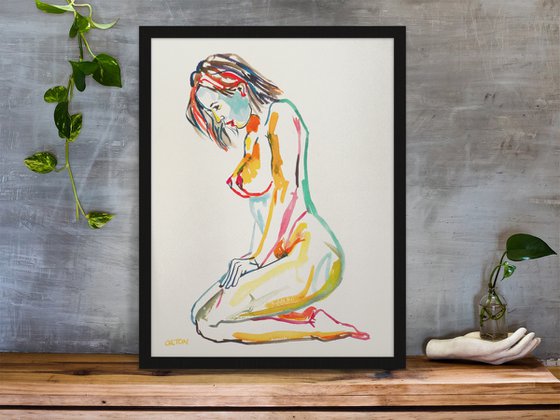 Female Nude Art Original Painting Drawing Charcoal Water Colour Nude