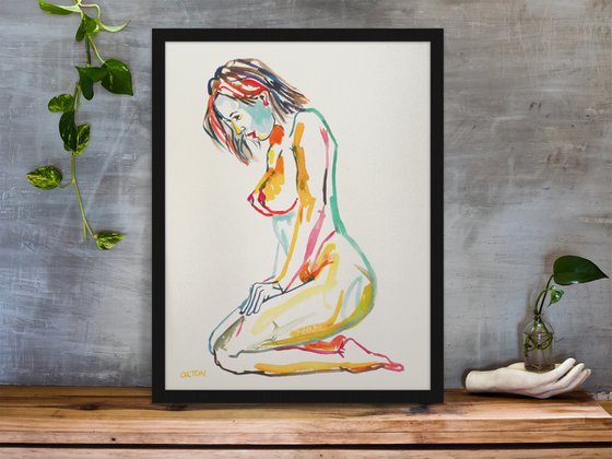 Female Nude Art Original Painting Drawing Charcoal Water Colour Nude