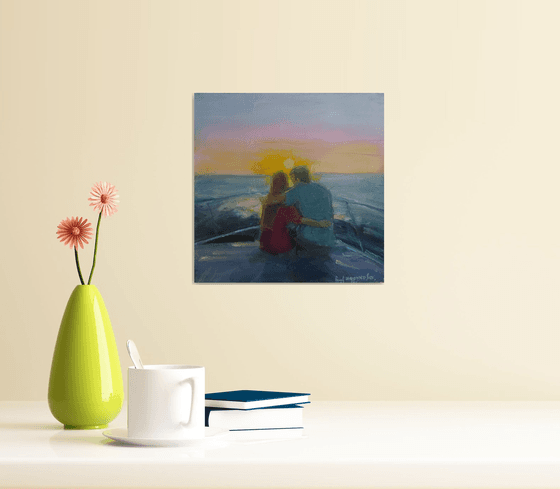 Lovers enjoy the sunset