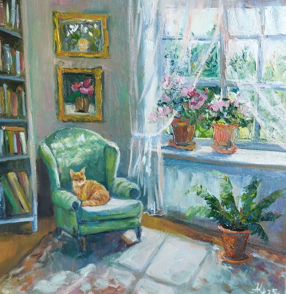 Ginger cat and armchair
