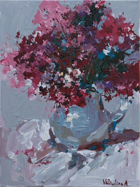 Purple flowers in a vase  Still life painting- Original acrylic painting