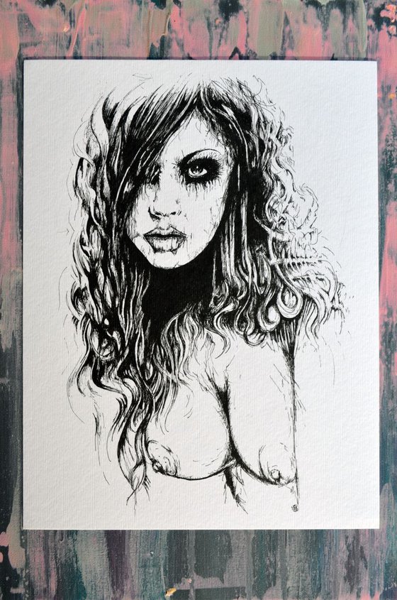 Just Girl - Original Ink Drawing Artwork