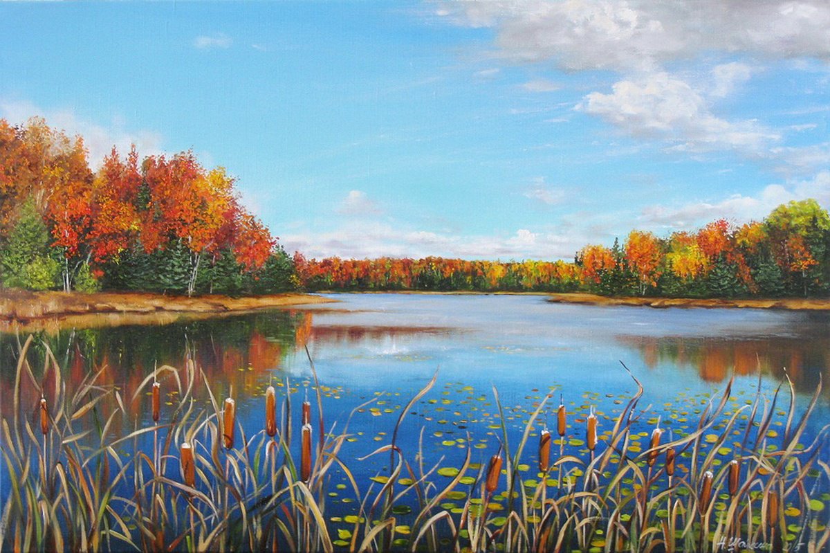 Impressionistic Landscape Oil Painting By Natalia Shaykina, 24 X 16", Autumn, Original Artwork