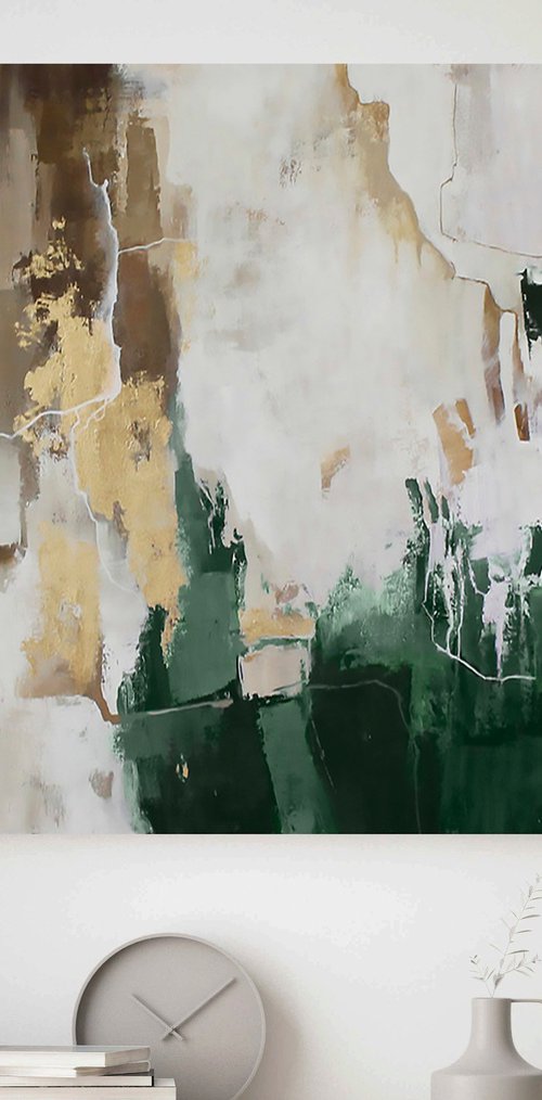 "Green Flood 2" Green gold brown abstract art by Yana Sagan