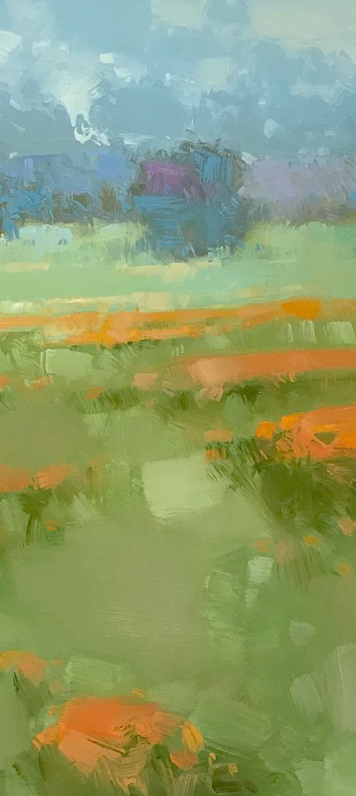 Meadow, Landscape oil painting, Handmade artwork, by Vahe Yeremyan