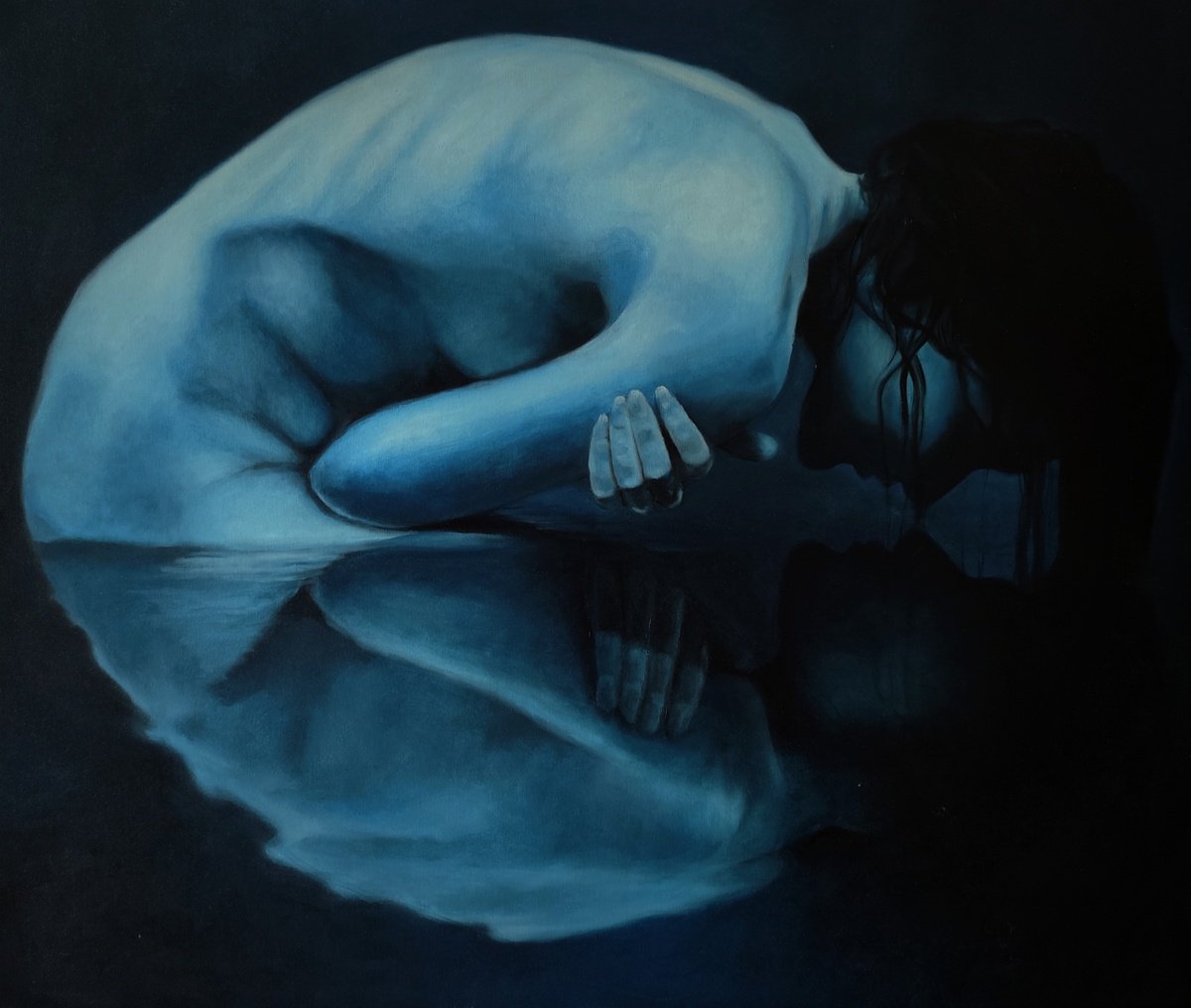 Surrealistic Portrait Oil Painting By Veronica Ciccarese, 28 X 24", Reflection, Original Artwork