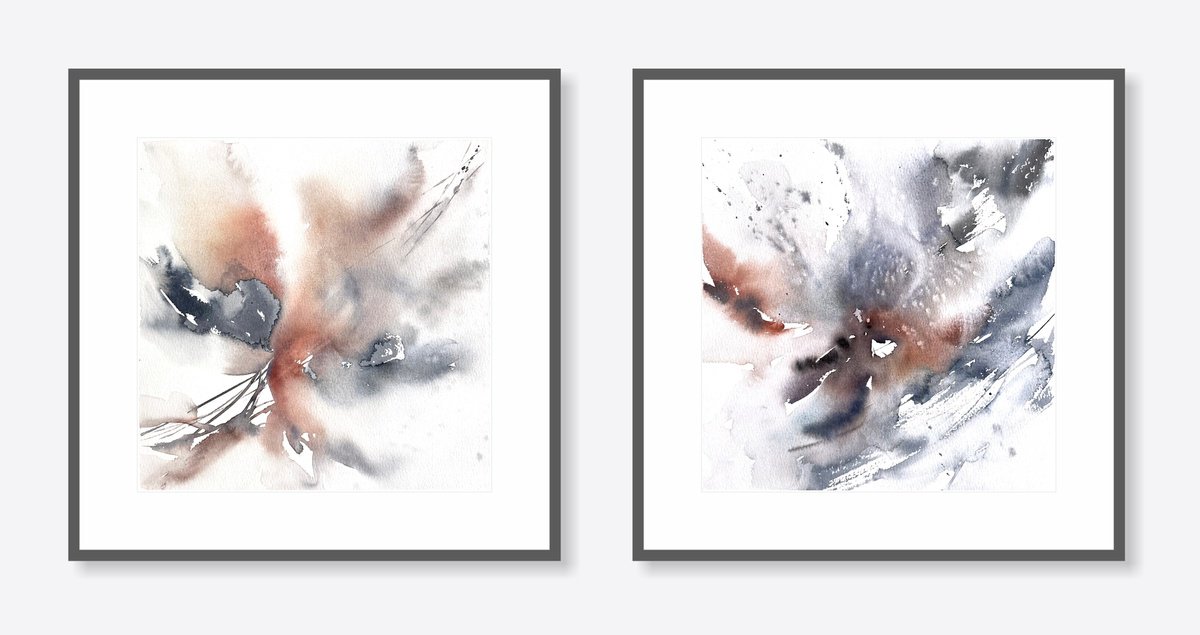 Abstract flowers set of 2 by Olga Grigo