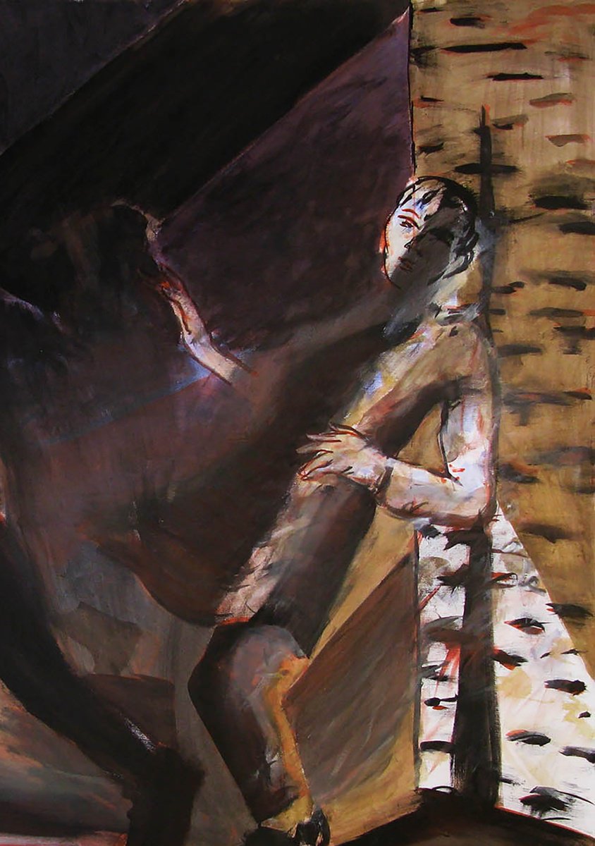 Expressive Portrait Acrylic Painting By Frank Creber, 79 X 70, Moped, Original Artwork