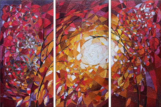 Sun rays - triptych (90x60cm oil painting, 30x60cm, 30x60cm, 30x60cm)
