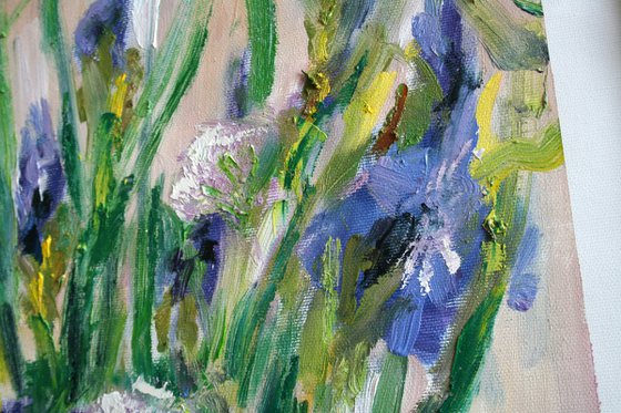 Summer bouquet with irises... /  ORIGINAL PAINTING