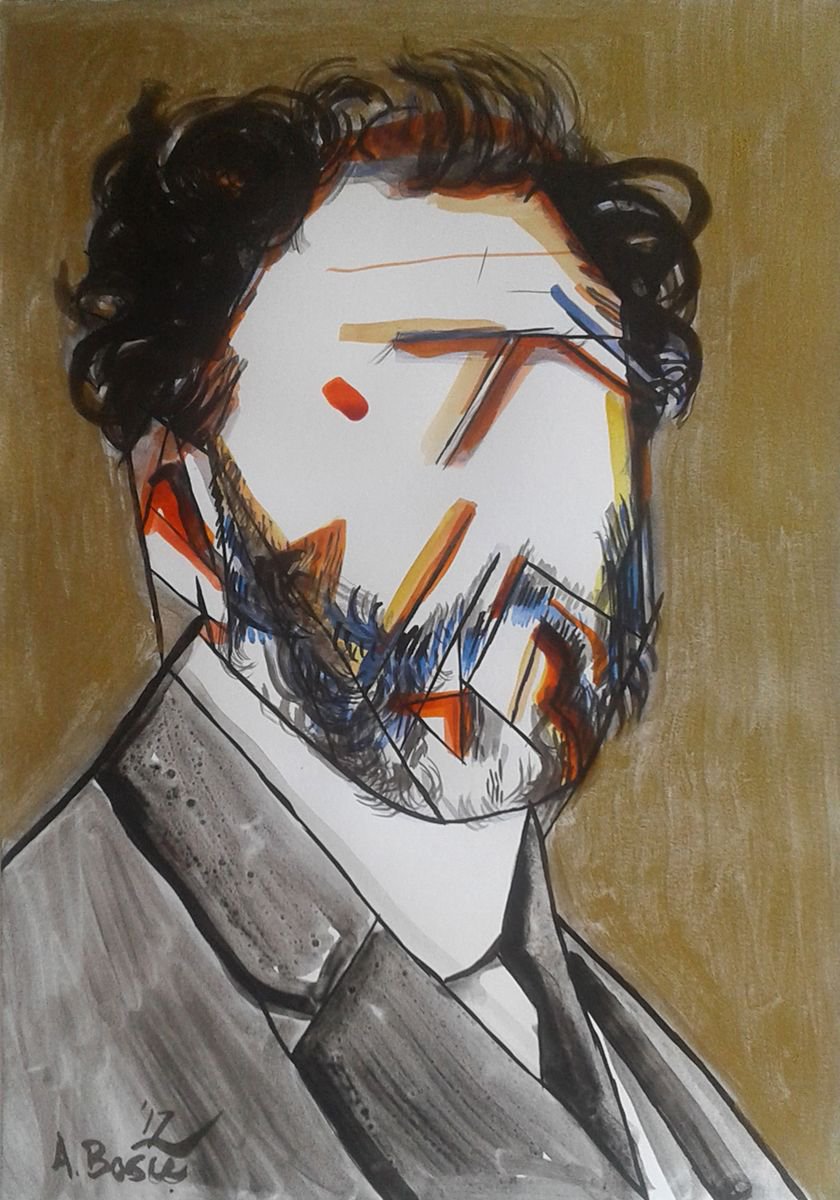 Geometric Portrait Painting By Aleksandar Basic, 12 X 17, Gustav Klimt, Original Artwork