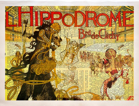 L'Hippodrome, Boulevard de Clichy - Collage Art Print on Large Real English Dictionary Vintage Book Page