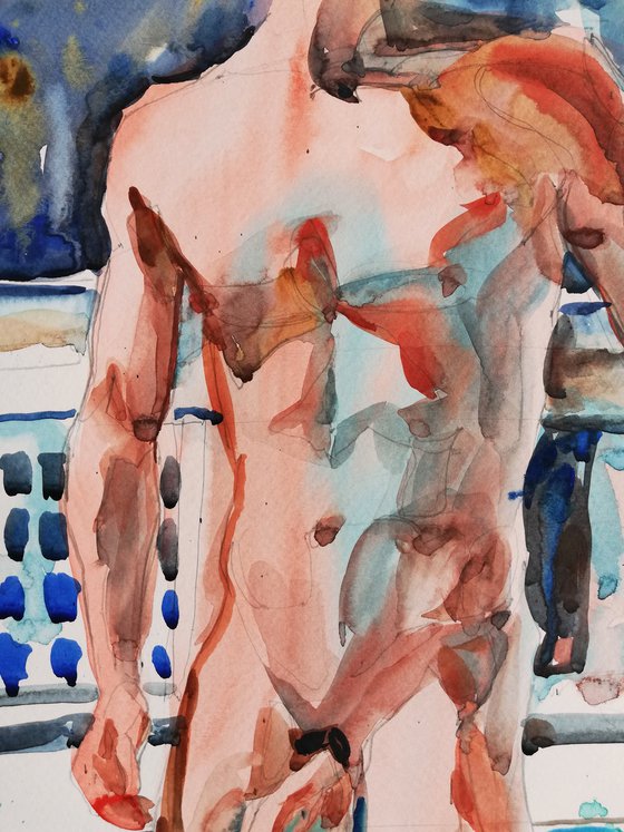 Male Nude by the Pool