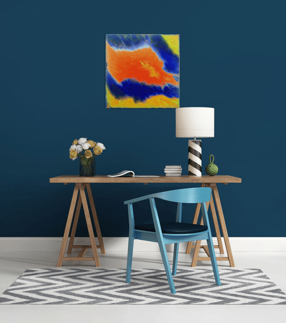 "Escape To Orange Island" - Original Abstract PMS Acrylic Painting - 24 x 24 inches