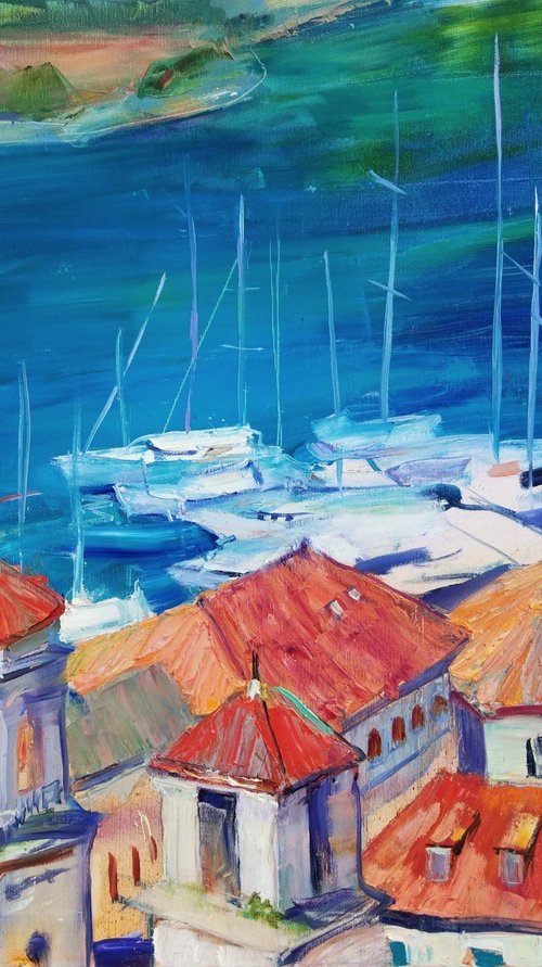 Roofs . 60x80 cm. Panorama view of the ancient town of Kotor . Italian architecture by Helen Shukina