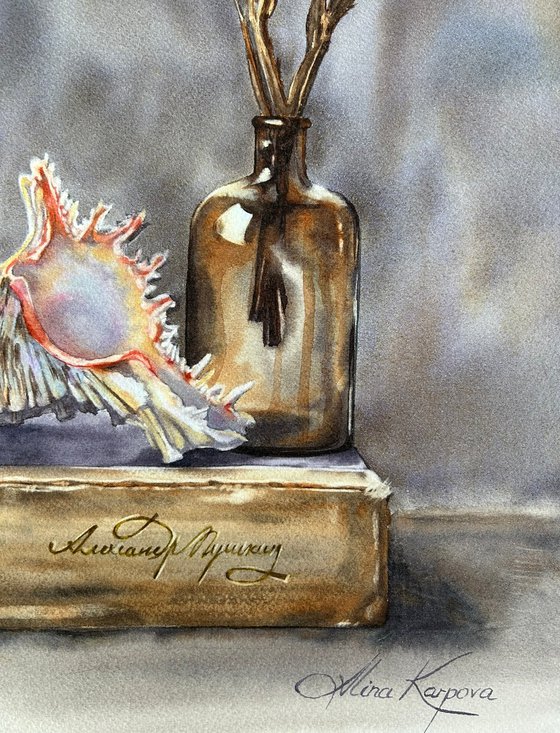 Still life with book and shell