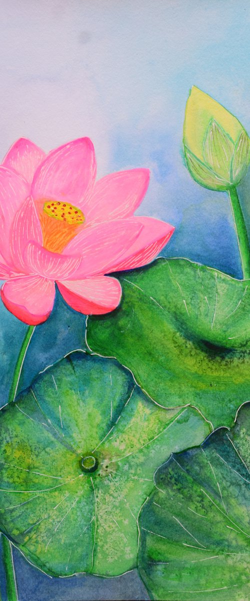 Lotus Bloom II ! A3 size Painting on paper by Amita Dand