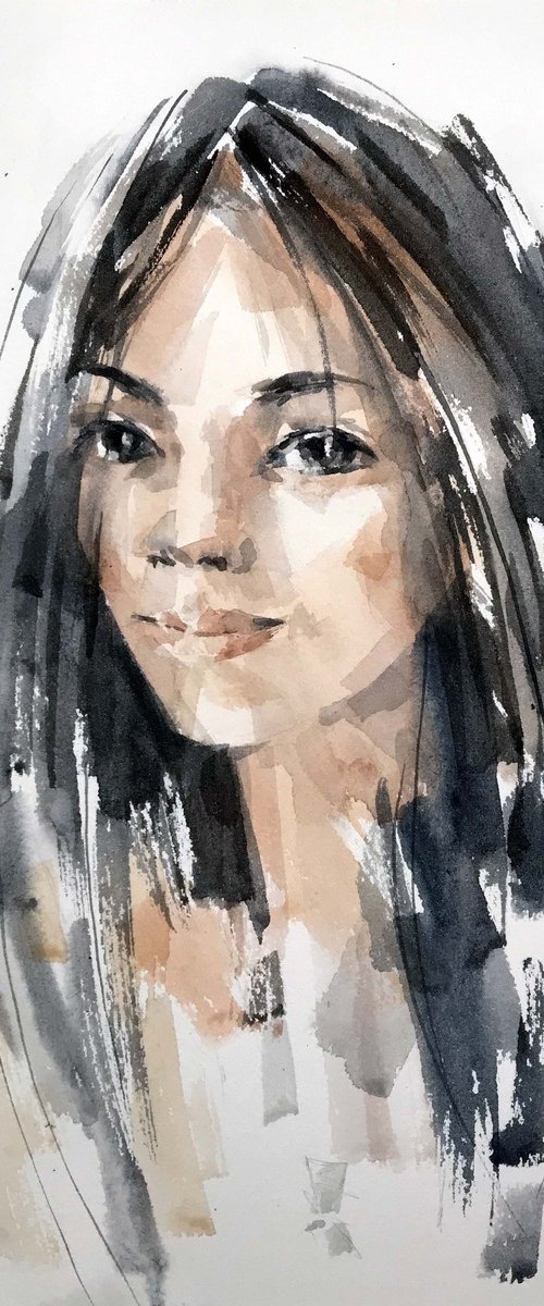 Girl from Asia. Portrait. one of a kind, original painting. by Galina Poloz