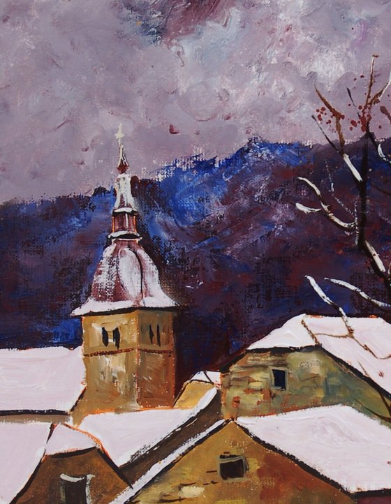 Snow on an old village