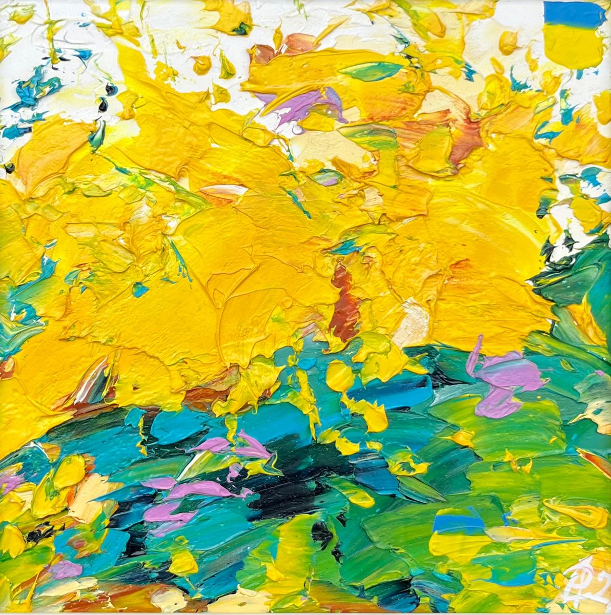 Abstract Botanical Oil Painting By Svitlana Andriichenko, 9 X 9", Mimosa, Original Artwork