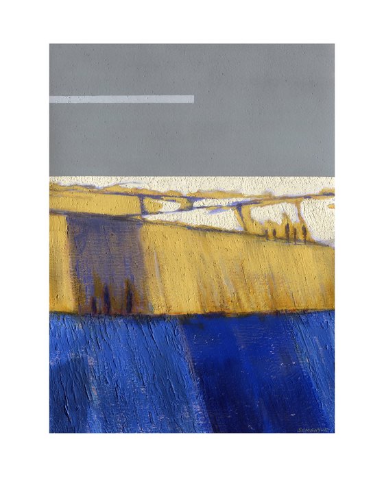 Blue, Ochre and Gray Abstract