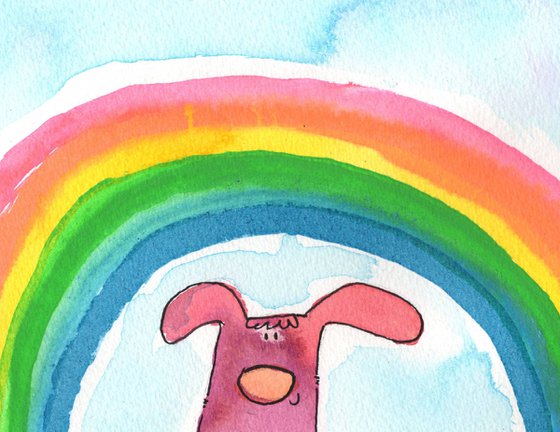 Dog under colourful rainbow 1