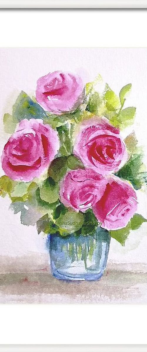 Five Pink Roses by Asha Shenoy