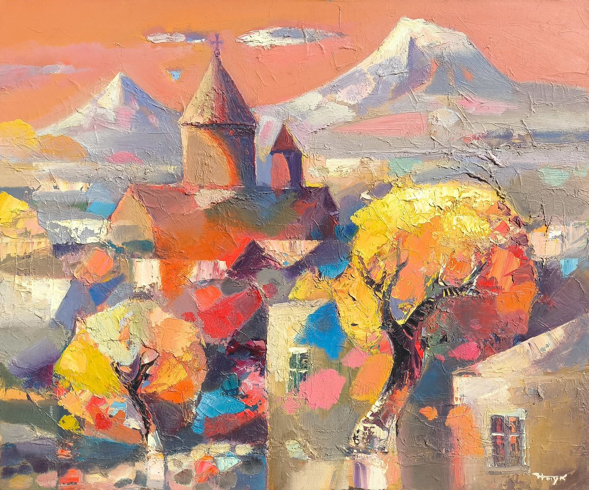 Impressionistic Landscape Oil Painting By Hayk Miqayelyan, 31 X 28, Armenian Autumn Harmony, Original Artwork