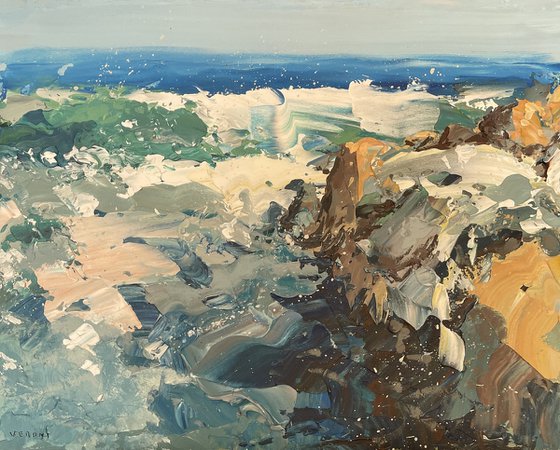 Ocean Waves - Modern Impressionist Sea Rocks