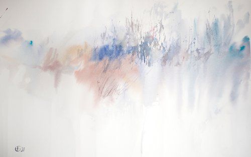 Winter forest. Abstraction. Frost and mist. Original watercolor, interior detail snow medium size painting by Sasha Romm