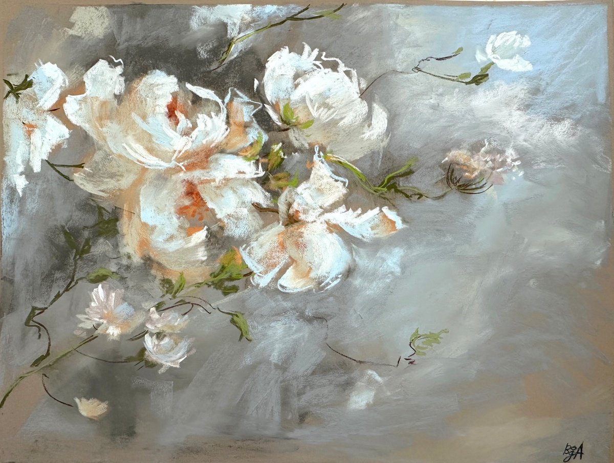 White peonies and thunder sky by Anna Bogushevskaya