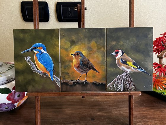 Oil Bird Triptych - Custom Commission