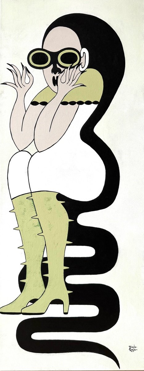 Surrealistic Acrylic Painting , Serpent Allure By Diana Rosa, 16 X 40, Artwork For Sale On Artfinder