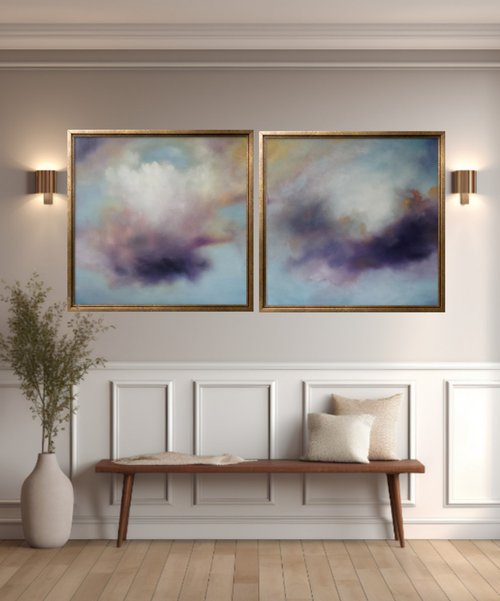 Clouds of Peace; Diptych (two) paintings by Nella Alao